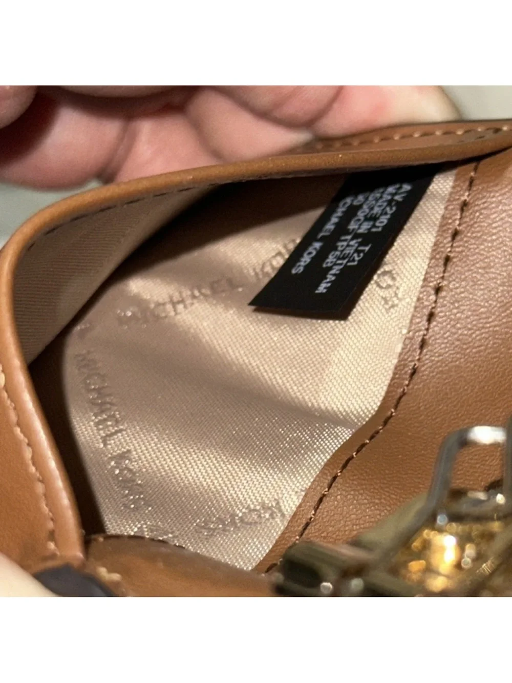 Michael Kors white signature coated canvas and brown leather gold 6 key holder